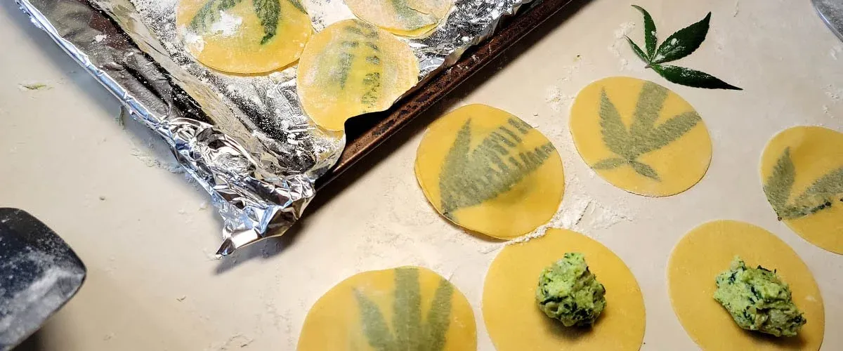 Cannabis leaf ravioli made by hand in a class with Chef Roilty